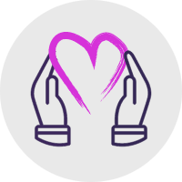 Icon of two hands around a pink heart