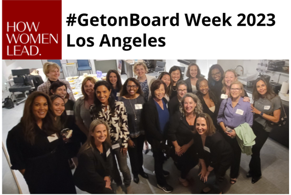 How_Women_Lead Group shot of female founders with text #GetonBoard Week 2023 Los Angeles